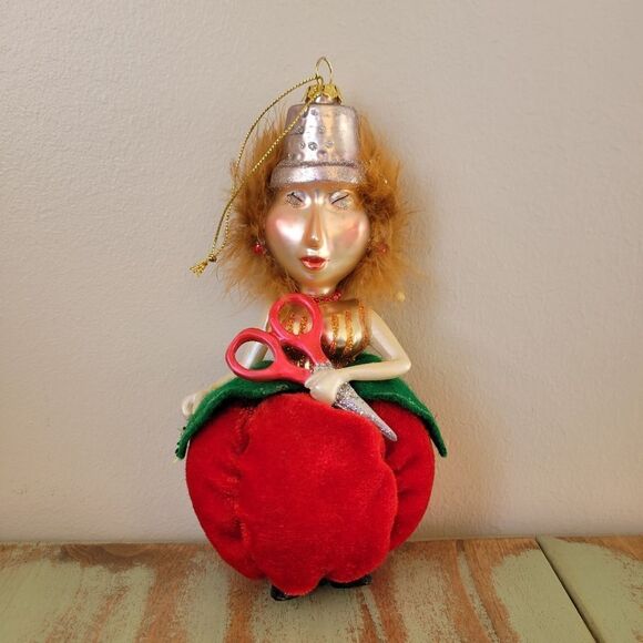 Vintage Kurt Adler Sewing Lady w/ Pin Cushion & Scissors Christmas Ornament - Picture 1 of 9